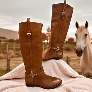 Coach Cognac Brown Leather Riding Boots Quiet Luxury Equestrian 7B Extended Calf